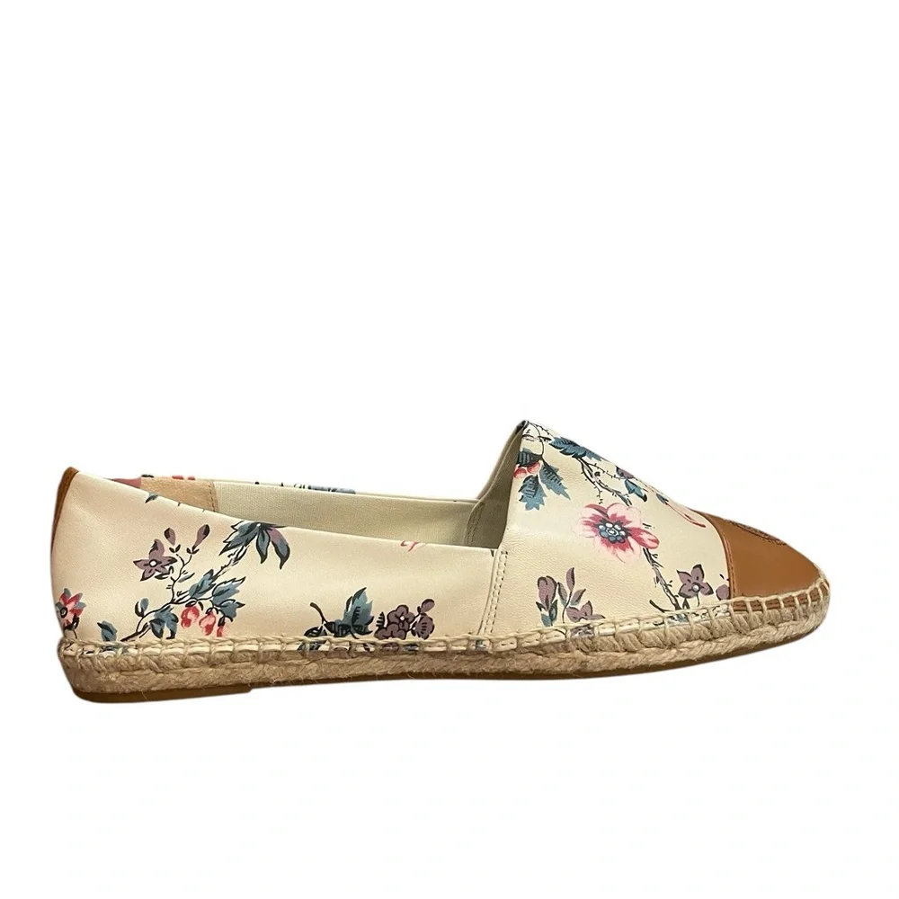 TORY BURCH Floral Leather Cap Toe Espadrilles
